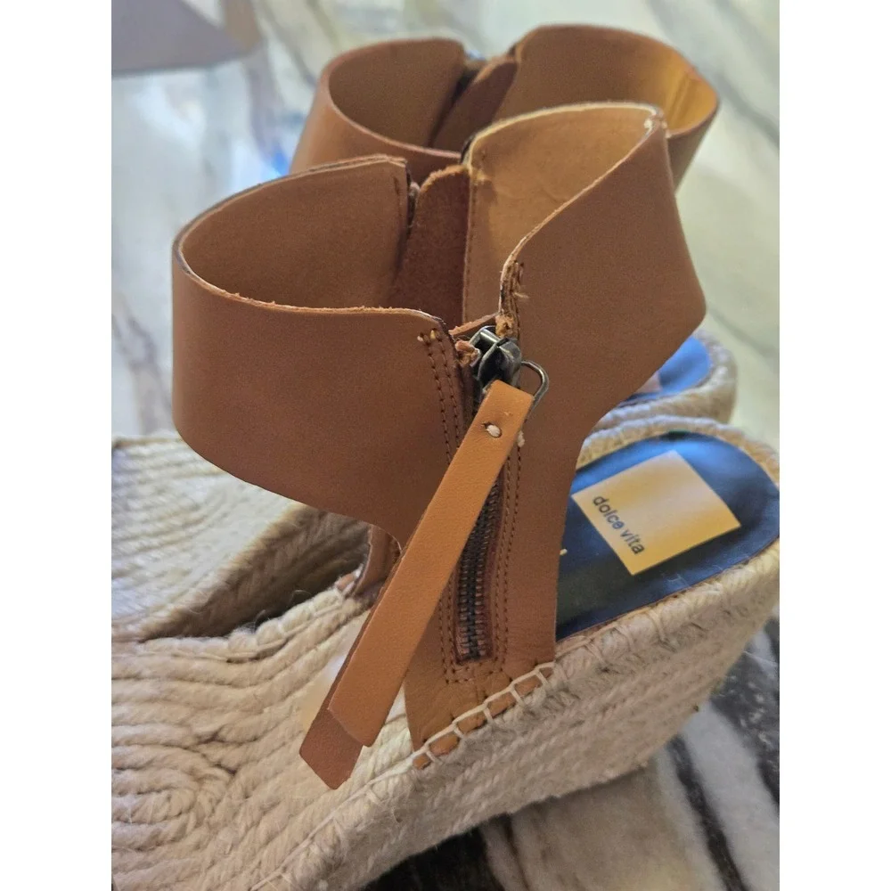 Dolce Vita Cheetah Print‎ Calf Hair Espadrille Wedge Sandals Tan Leather Ankle 9